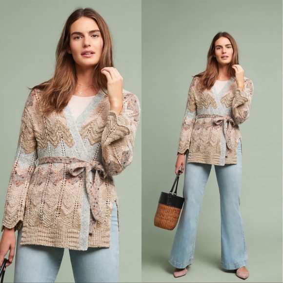Anthropologie Sweaters - MEADOW RUE ZIG ZAG BELTED CARDIGAN SWEATER